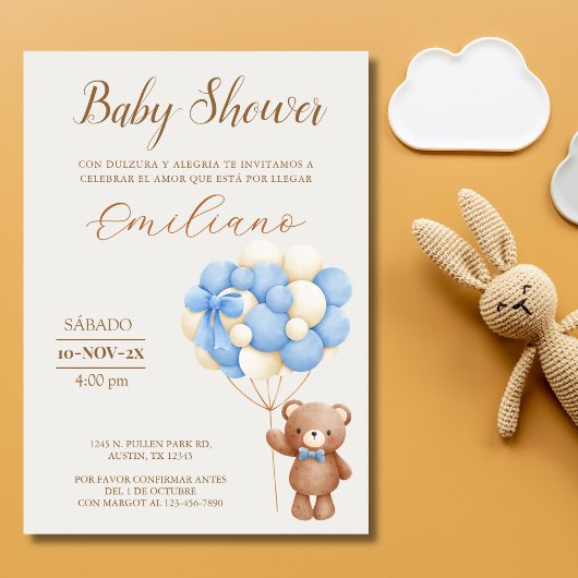 Invitation Ballons de Baby shower espagnol Teddy Bear
