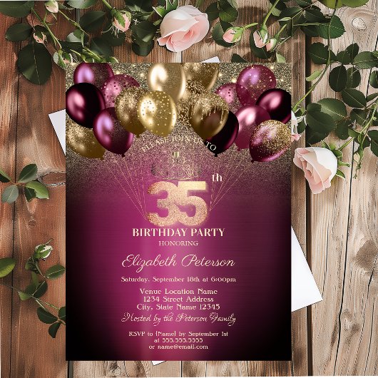 Invitation Ballons de Bourgogne Parties scintillant 35e anniv