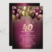 Invitation Ballons de Bourgogne Parties scintillant 40e anniv (Devant / Derrière)