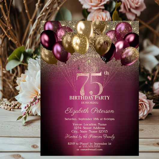 Invitation Ballons de Bourgogne Parties scintillant 75e anniv