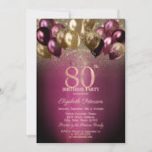 Invitation Ballons de Bourgogne Parties scintillant 80e anniv (Devant)
