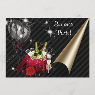 Invitation Ballons de Champagne Noir Surprise Fête d'annivers