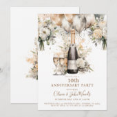 Invitation Ballons de Champagne pour Fête d'Anniversaire Élég (Devant / Derrière)