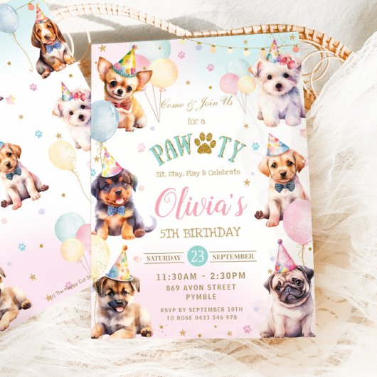Invitation Ballons de Chiens de Pawty adorables mignons fête 