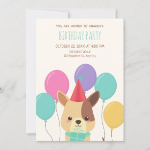Invitation Ballons de chiot mignons anniversaire