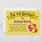 Invitation Ballons de cochon de Guinée Fête du 5e anniversair (Dos)