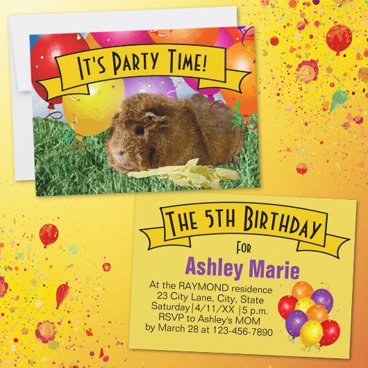 Invitation Ballons de cochons d'Inde Fête d'anniversaire des