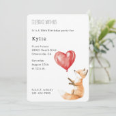 Invitation Ballons de coeur animal de renard mou Anniversaire (Debout devant)