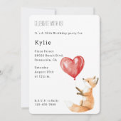 Invitation Ballons de coeur animal de renard mou Anniversaire (Devant)