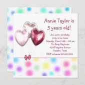 Invitation Ballons de coeur Filles roses 5e fête d'anniversai (Devant / Derrière)