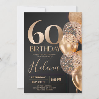 Invitation Ballons de Confettis Glamour pour les 60 ans de Bl