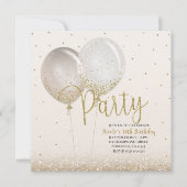 Invitation Ballons de confettis scintillants or rose Fête d'a (Devant)