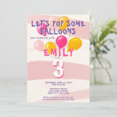 Invitation Ballons de couleur rose mignonne Fête d`anniversai (Debout devant)