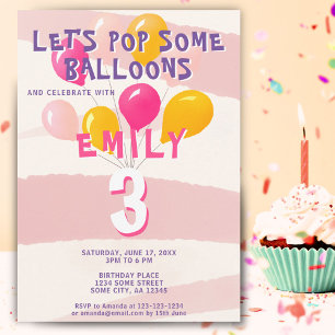 Invitation Ballons de couleur rose mignonne Fête d`anniversai