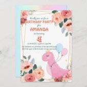 Invitation Ballons de couronne de dino mignonne flore fête d' (Devant / Derrière)