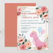 Invitation Ballons de couronne de dinosaure mignon baby showe (Devant / Derrière)