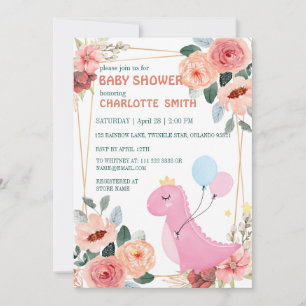 Invitation Ballons de couronne de dinosaure mignon baby showe