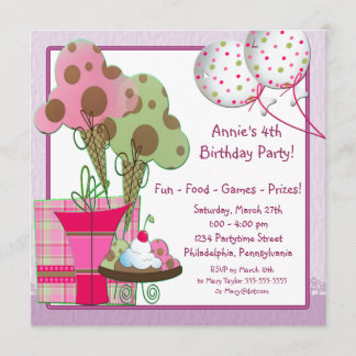 Invitation Ballons de crème glacée Filles 4e fête d'anniversa