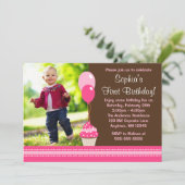Invitation Ballons de Cupcake photo rose Brown (Debout devant)