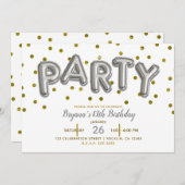Invitation Ballons de FÊTE Argent & Or Anniversaire TOUTE COU (Devant / Derrière)