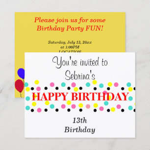 Invitation Ballons de fête d'anniversaire à pois