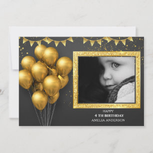 Invitation Ballons de fête d'anniversaire or argent noir