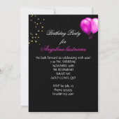 Invitation Ballons de fête d'anniversaire rose chaud doré (Dos)