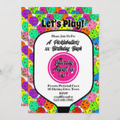 Invitation Ballons de Fête de Pickleball Confettis Magenta Ph (Devant / Derrière)