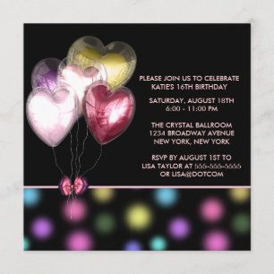 Invitation Ballons de fête en forme de cœur rose rouge or pou