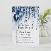 Invitation Ballons de fête en métal bleu Baby shower ivoire (Debout devant)
