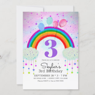 Invitation Ballons de fête fantaisistes étoiles arc-en-ciel A