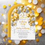 Invitation Ballons de fête jaune 21e fête d'anniversaire<br><div class="desc">Célébrez en style avec cette invitation vibrante et captivante à la fête du 21e anniversaire, avec un magnifique design en cascade d'arc de ballon dans les tons de jaune marigé, d'argent, et accentué de blanc. Le "21" audacieux du centre apporte une touche ludique mais chic, donnant le ton d'une fête...</div>
