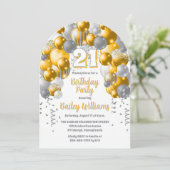 Invitation Ballons de fête jaune 21e fête d'anniversaire (Debout devant)