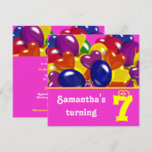 Invitation Ballons de fête pour enfants "rose vif" "n'importe (Devant / Derrière)