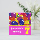 Invitation Ballons de fête pour enfants "rose vif" "n'importe (Debout devant)