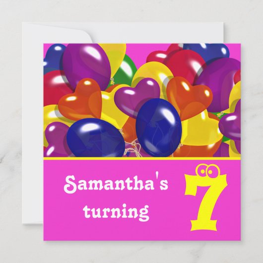 Invitation Ballons de fête pour enfants "rose vif" "n'importe (Devant)