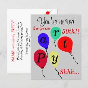 Invitation Ballons de fête surprise pour 50e anniversaire pou