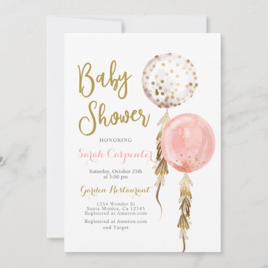 Invitation Ballons de fille baby shower (Devant)