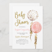 Invitation Ballons de fille baby shower (Devant / Derrière)