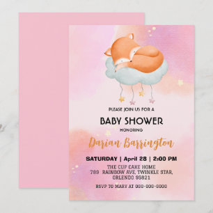 Invitation Ballons de fleurs de renard rouge mignon baby show