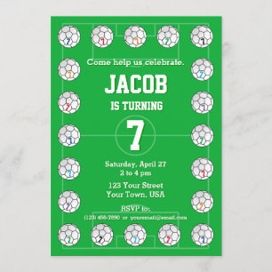 Invitation Ballons de football et anniversaire de terrain de