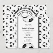 Invitation Ballons de football noir blanc motif fête d'annive (Devant / Derrière)
