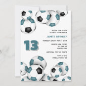 Invitation Ballons de football noir turquoise anniversaire de (Devant)