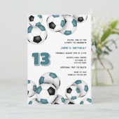 Invitation Ballons de football noir turquoise anniversaire de (Debout devant)