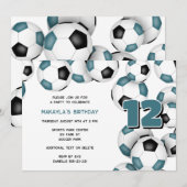 Invitation Ballons de football noir turquoise anniversaire de (Devant / Derrière)