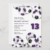 Invitation ballons de football noir violet garçons filles ann (Devant)