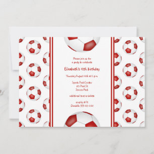 Invitation Ballons de football rouge motif fête d'anniversair