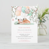 Invitation Ballons de Fox couché mignon Baby shower rose (Debout devant)