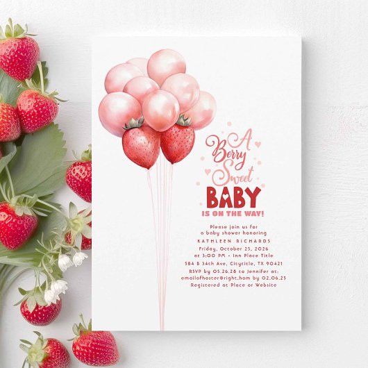 Invitation Ballons de fraises Berry Baby shower sucré