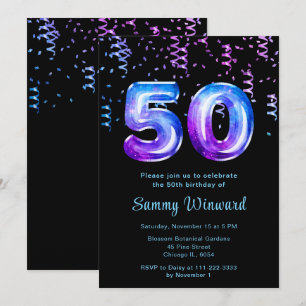 Invitation Ballons de galaxie pour 50e anniversaire avec conf